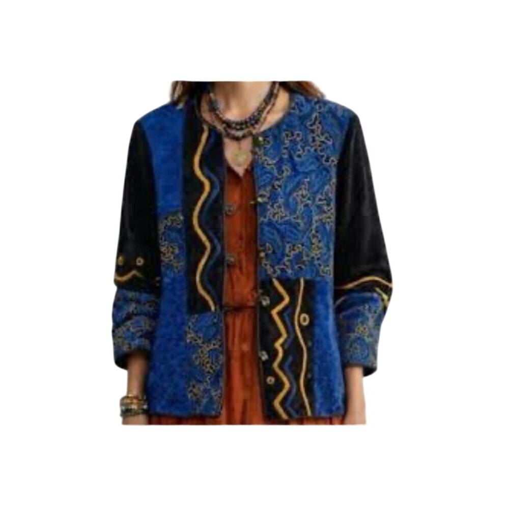 Indigo Moon black chenille coat 3X art to wear abstract vintage lagenlook